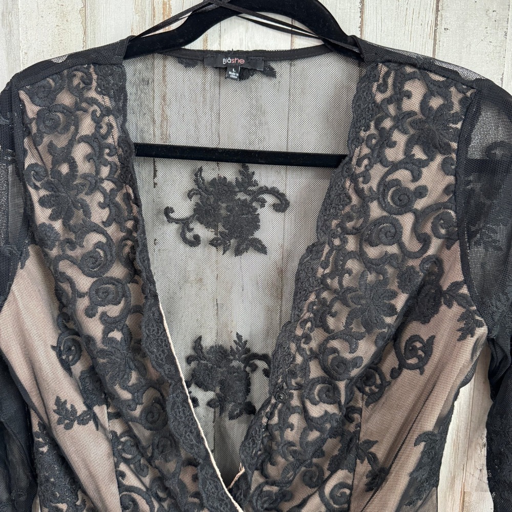 Bodysuit Large Sheer Floral Lace Sexy Whimsigoth Practical Magic Black Witchy - Picture 3 of 15
